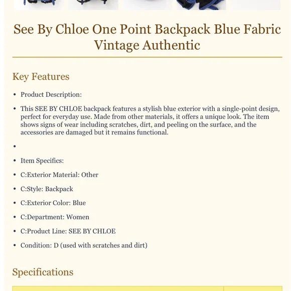 Chloe Royal Blue Women's Backpack - Picture 6 of 6